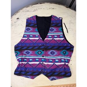 Southwestern Geometric Cowboy Vest Mens Purple Blue 90s Vintage Style Formal